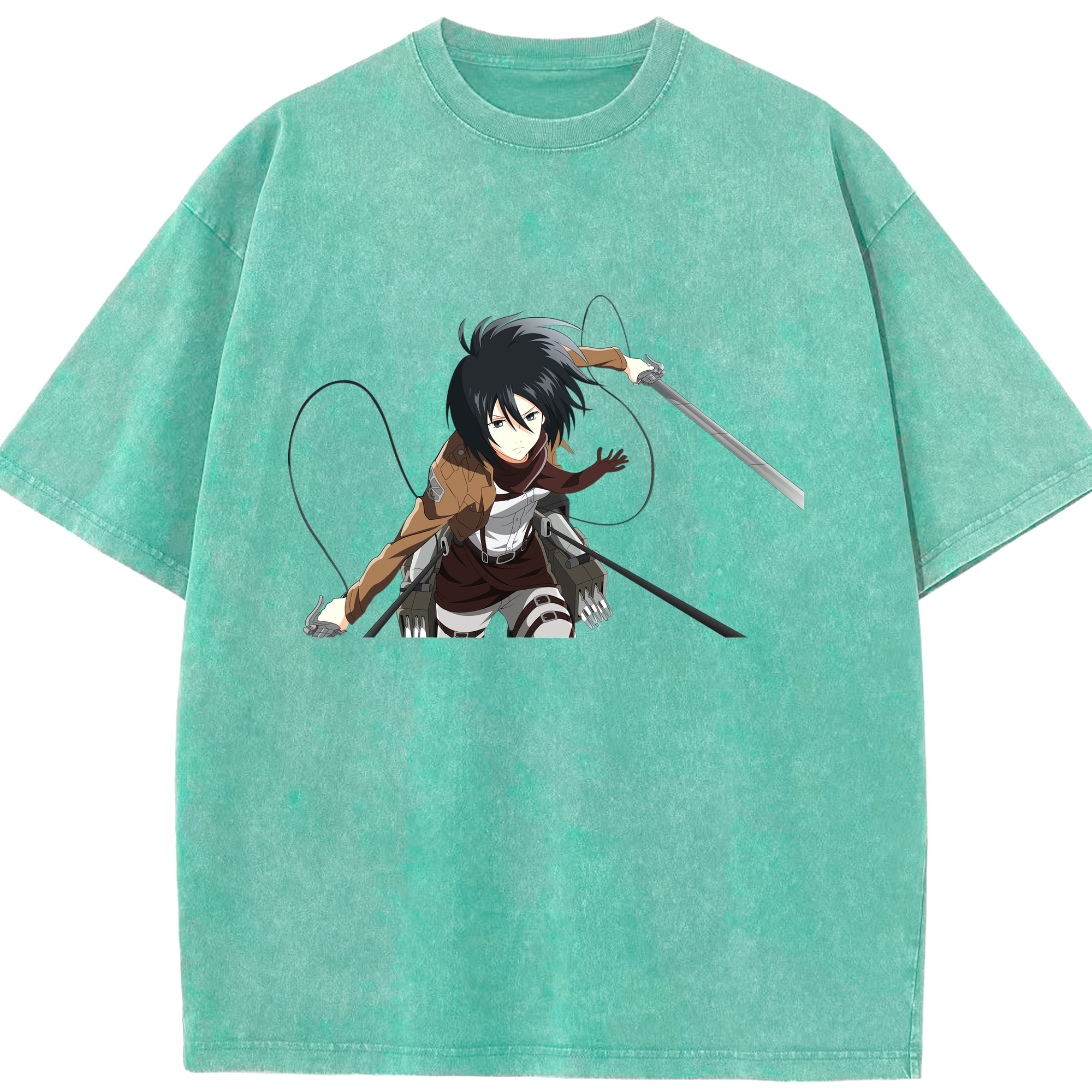 （画像用） 進撃の巨人 ミカサ·アッカーマン Attack on Titan Mikasa Ackerman 綿100% ヴィンテージ風 半袖Tシャツ（フロントプリント）